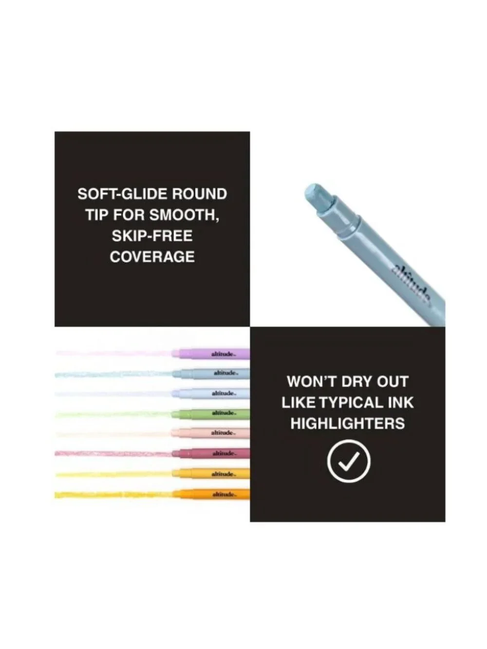 Set of 2 Altitude 8-Pack Gel Highlighters Round Tip Multicolor Ink Smear-Free Re